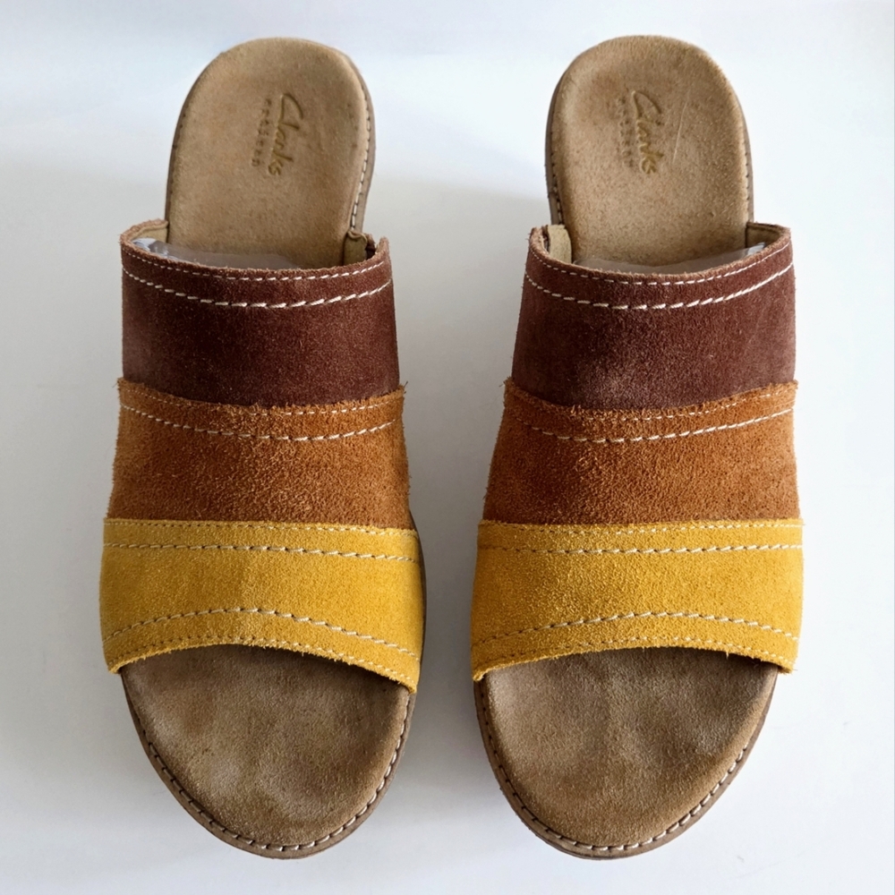 Clarks Artisan Platform Slip-On Wedges, Suede Sunset Colors, Size 10 - Picture 2 of 16